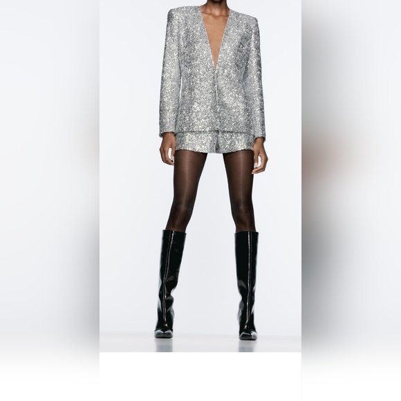 Zara Matching Sparkly Silver shorts- Eras Tour concert outfit XS - Picture 1 of 4